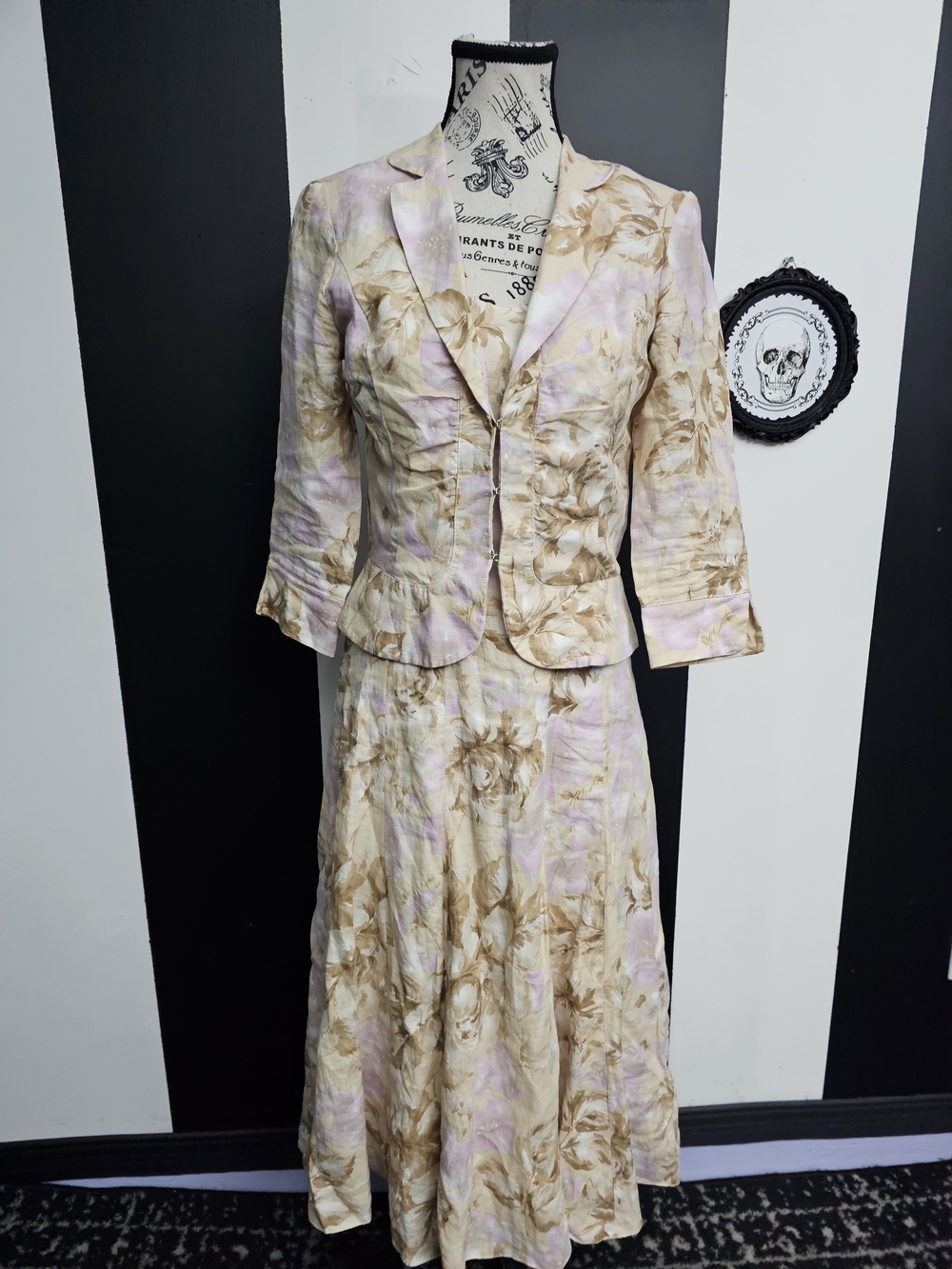 Two-Piece Dress Blazer Set Steilmann Beige and Light Pink Floral
